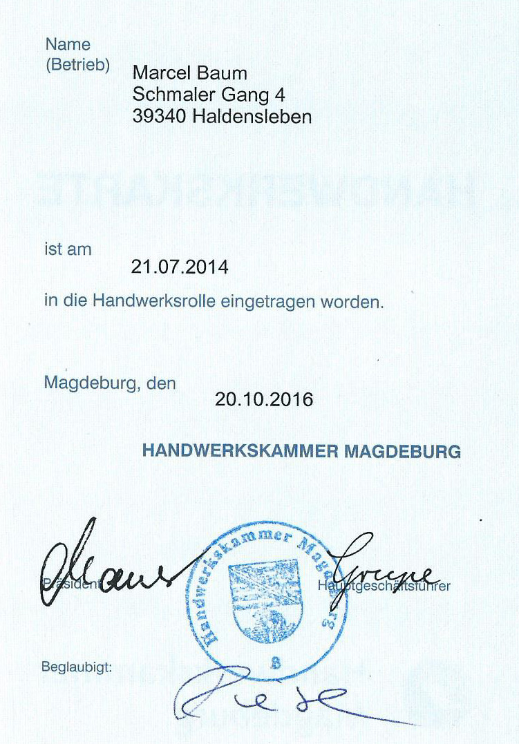 Handwerkerkarte Seite 1