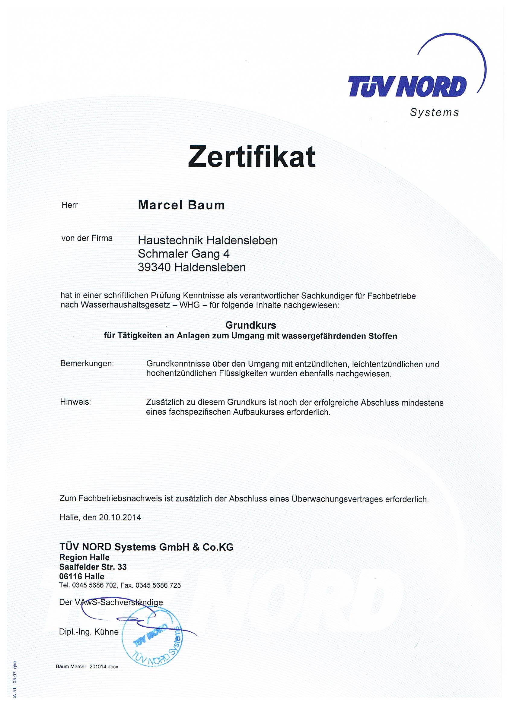 TÜV Nord Zertifikat 1